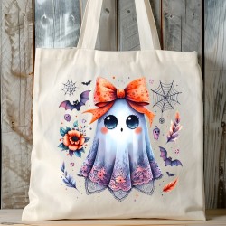 Transfert DTF Halloween Kawaii | Fantôme mignon & Nœud Orange