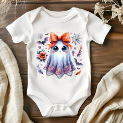 Transfert DTF Halloween Kawaii | Fantôme mignon & Nœud Orange