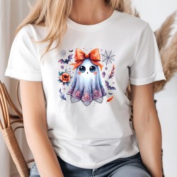 Transfert DTF Halloween Kawaii | Fantôme mignon & Nœud Orange